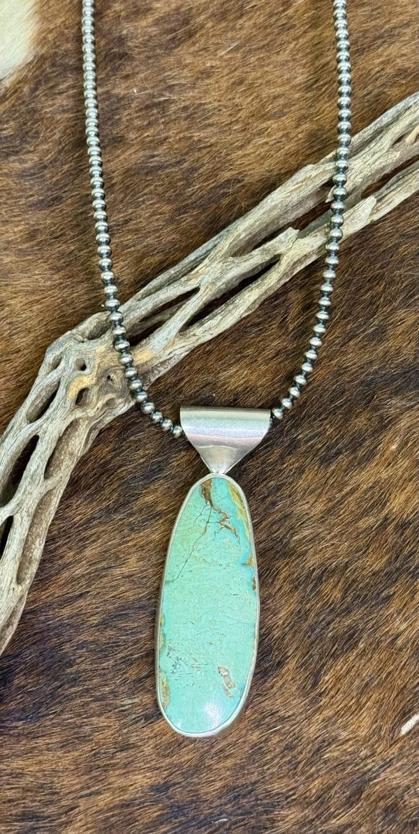 King Manassa Turquoise Pendant on Navajo Pearls Necklace