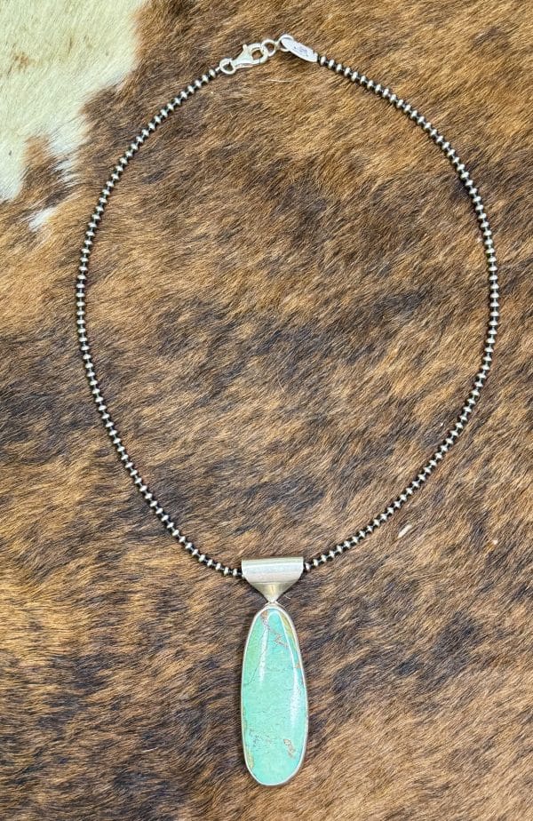 King Manassa Turquoise Pendant on Navajo Pearls Necklace - Image 2