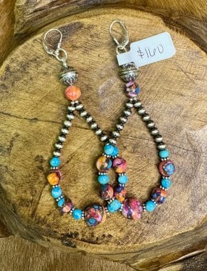 Dahlia with Navajo Pearls Hoop Earrings
