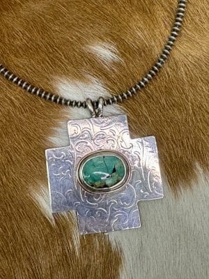 Cross Turquoise Pendant on 3mm Navajo Disks Necklace