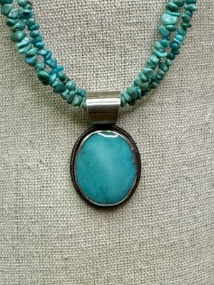 Double Turquoise Strand Necklace with Pendant