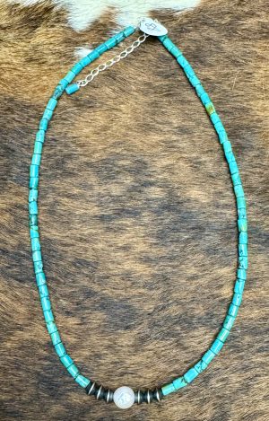 Heishi Turquoise, Navajo Disks and Freshwater Pearl Necklace