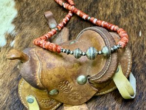 Candy Cane, Stamped Silver Beads and Navajo Pearl Necklace