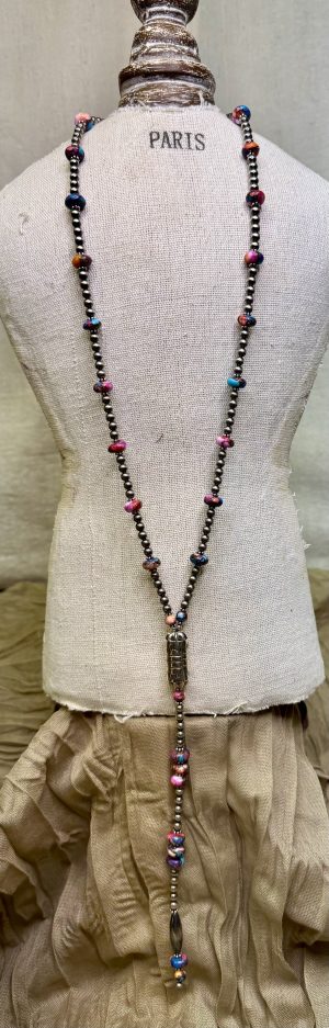 Dahlia and Navajo Pearl Lariat Necklace