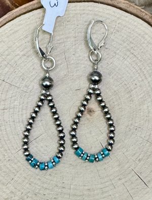 Turquoise and Navajo Pearl Hoop Earrings