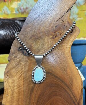 Turquoise Pendant on Navajo Pearl Necklace