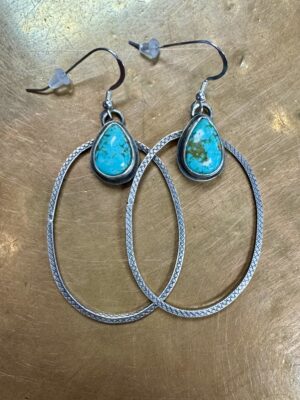 Silver Oval Earrings with Turquoise